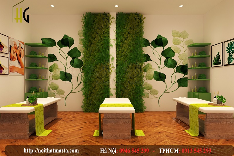 Phong cách và màu sắc chủ đạo của spa theo hơi hướng hài hòa với thiên nhiên, mang đến cảm giác thoải mái và dễ chịu cho khách hàng